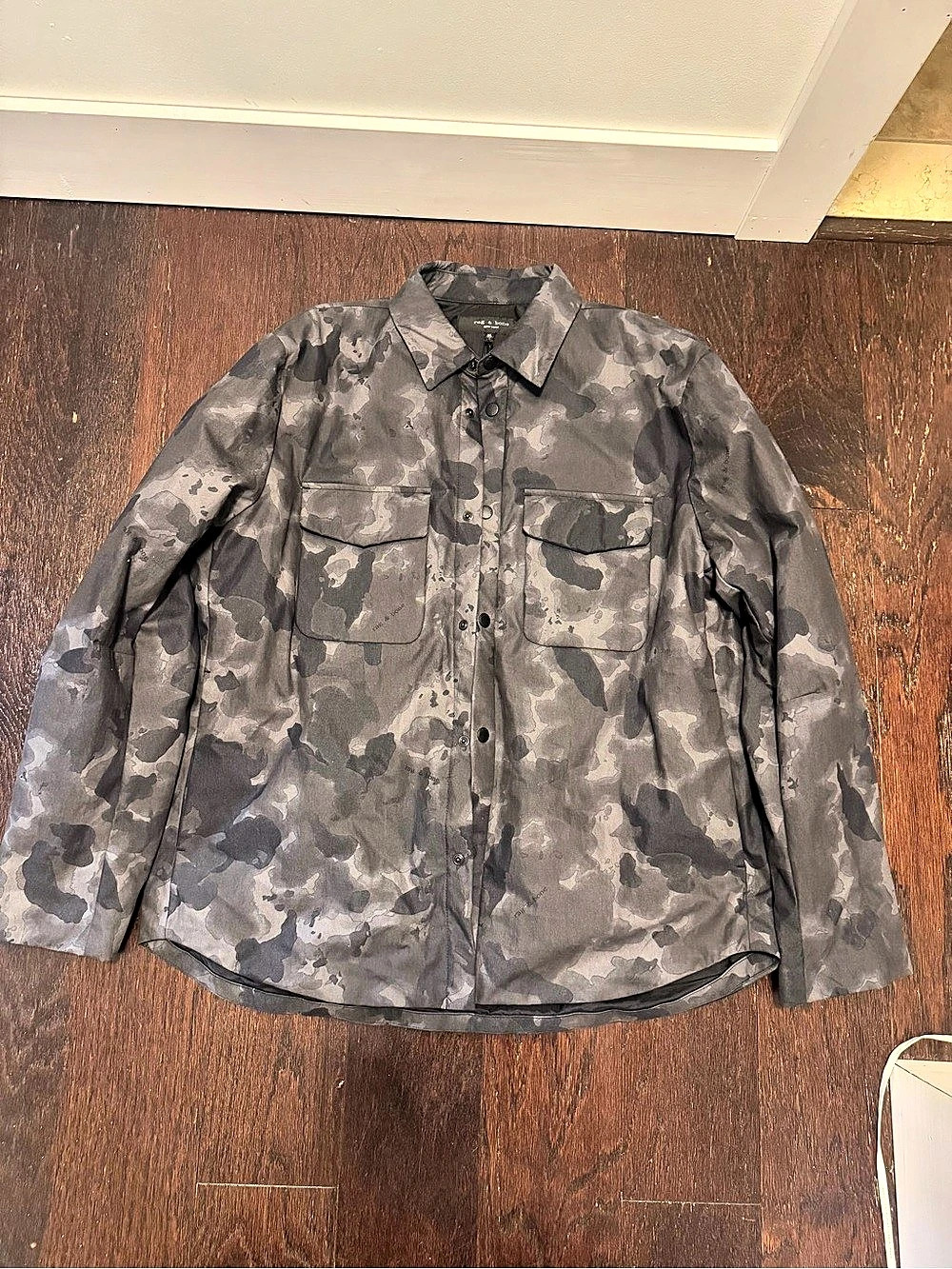 rag & bone M42 Camo Shirt Jacket Camo Field Jacket in Gray & Black Size extra la